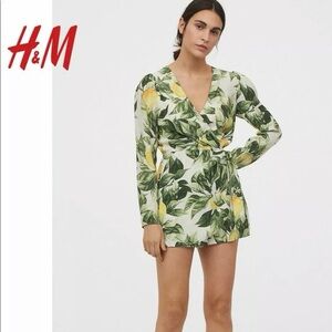 H&M Green Leaf Print Jumpsuit